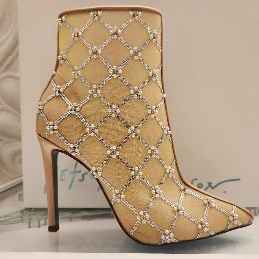 Betsey Johnson "Larkk" Nude Heeled Booties. NIB. Size: Various